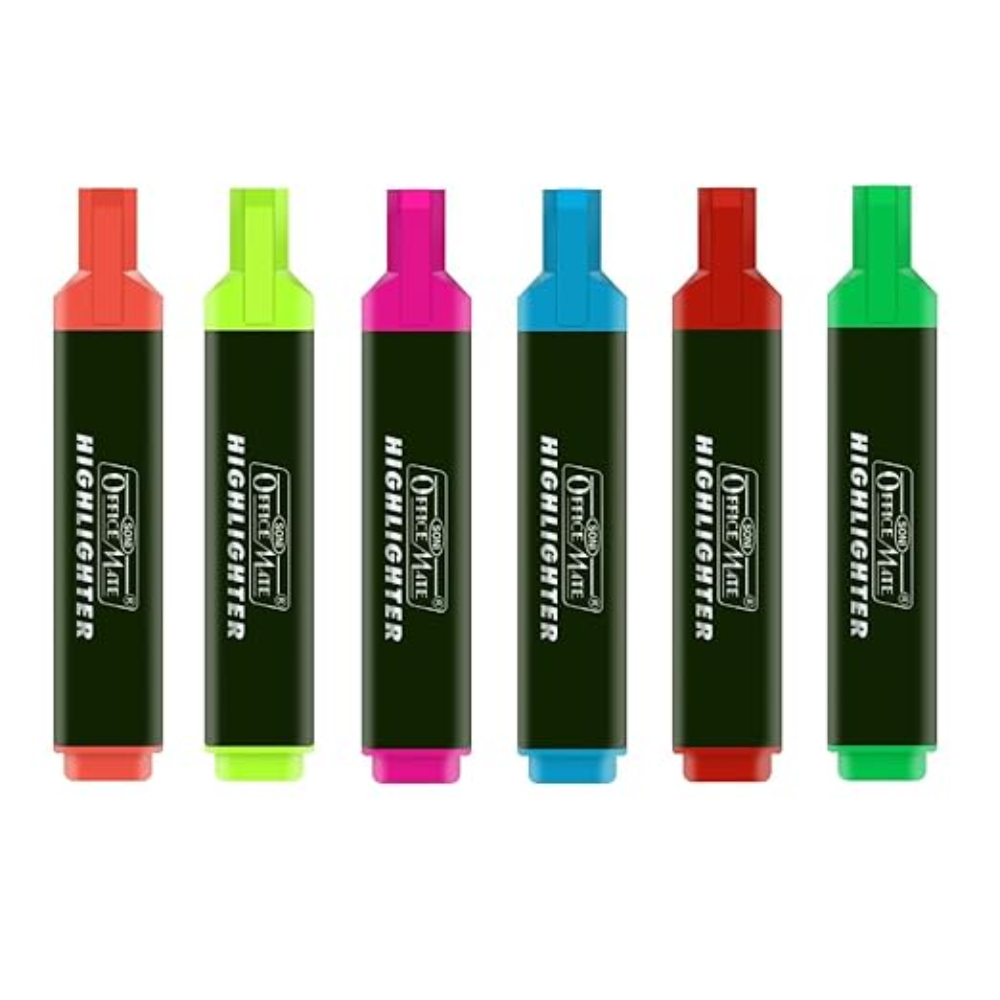 Hi-Lighter Textliner | Pack of 6(Mix) Easily Applicable Highlighters | School & Office Stationery - Multicoloured