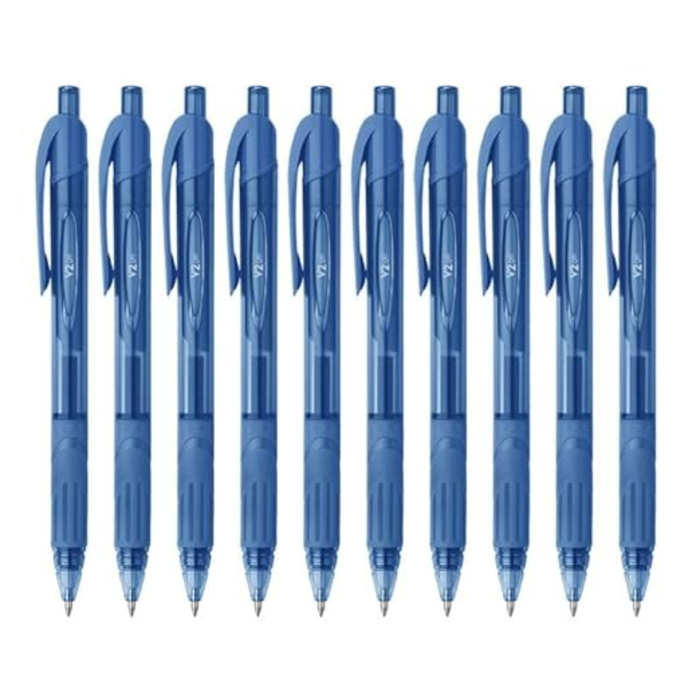V2 Retractable 0.7mm Gel Pen Box Pack | Water Proof, Smudge Free & Refillable Ink For Smooth Writing Experience | Comfortable Grip For Easy Handling | Blue Ink, Pack of 10 Pens