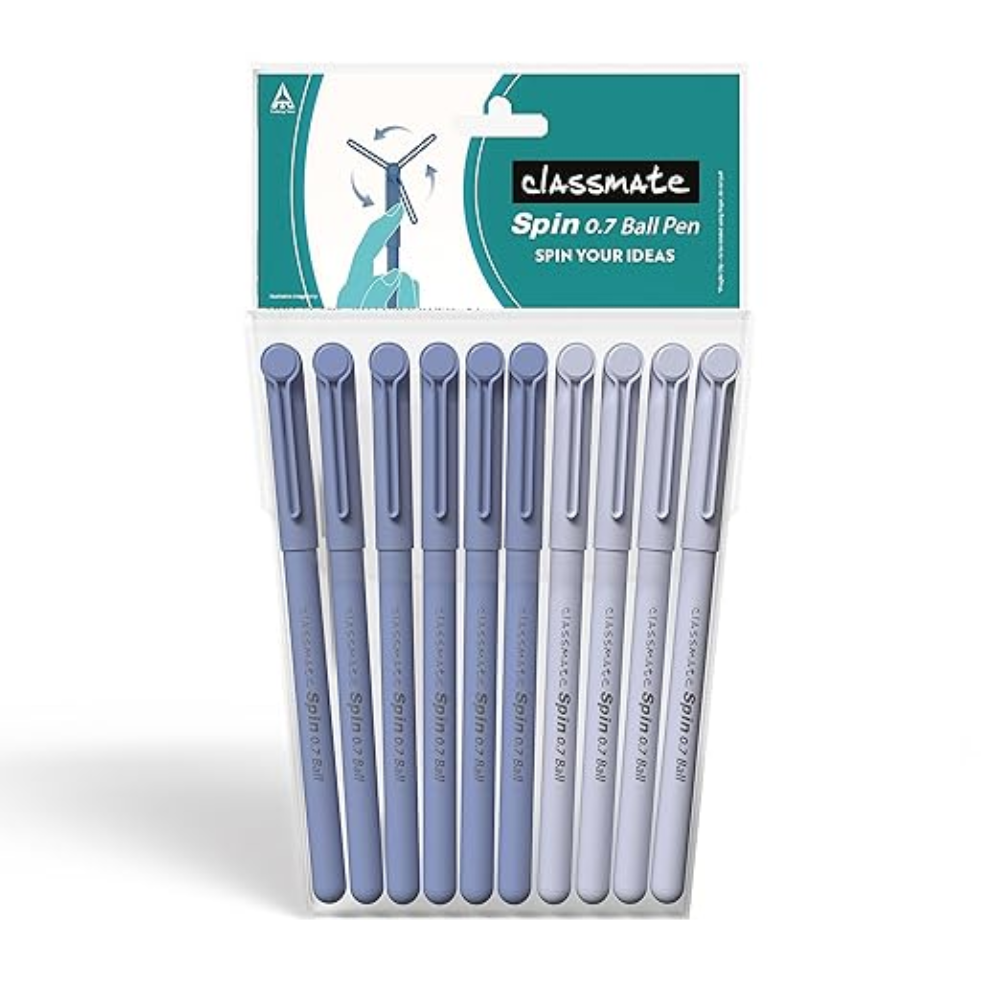 Spin Ball Pen- Blue (Pack of 10)|Attractive Pastel Shades for Boys & Girls|Smooth Writing Ball Pen|Fidgeting Clip Design Functionality|Long Tip for Comfortable Writing