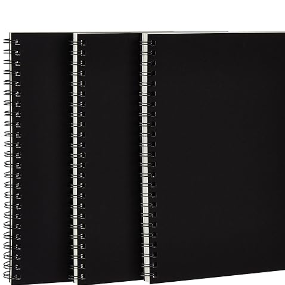 College Spiral Notebook, 120 Pages, A5, Size 5.5 x 8.2 Inches, Blank | Travel Writing, Journal, Notepad, Sketchbook | For Students, Office | Subject Diary | Pack Of 3 (Black Cover)