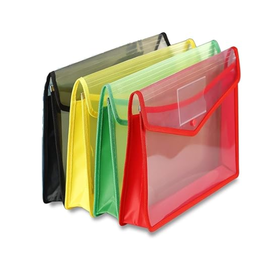 G 1 Transparent A4 Size Document File Storage Bag with Snap Button for Certificates | Legal Documents | Set of 4 | for Reports | Certificate & Documents