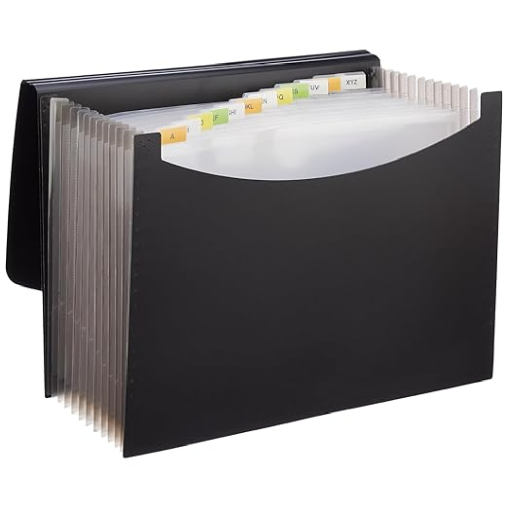 Expanding File Folder with 13 Pockets, Letter Size, Also Fits A4 Size Documents (Black)