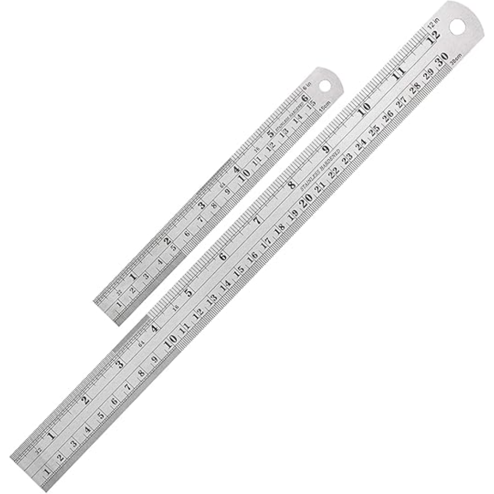 Stainless Steel Ruler Pack of 2 Measuring Set of 12-Inch/30cm & 6-Inch/15cm Imperial & Metric Measurements & Conversion Table - Heavy Duty Stainless Steel