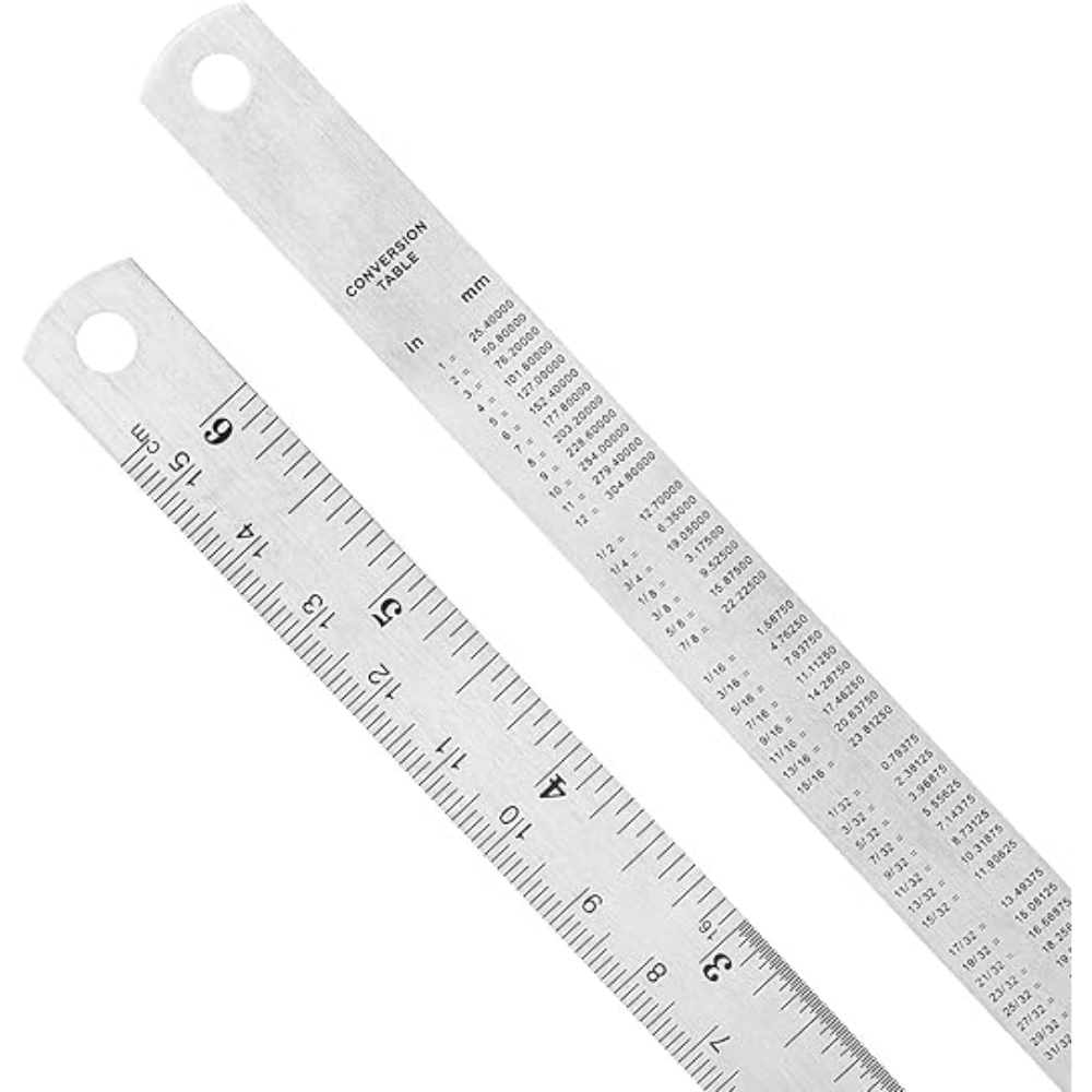 6-Inch Stainless Steel Ruler Straight Measuring Tool with Conversion Table, 4-Pack