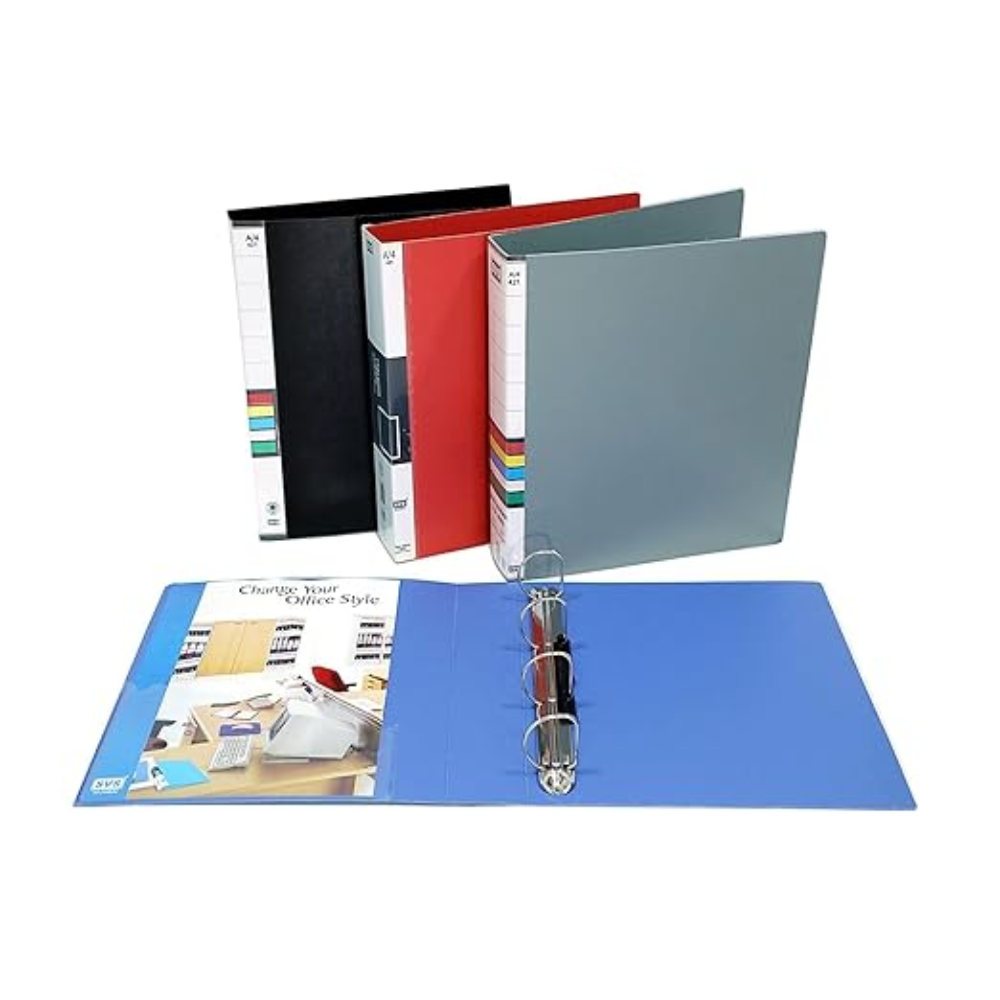 4D Ring Binder Plastic Box File -A4 Size Office documents and Certificate Plastic File (Size A4 Color May Very - Blue,Black,Grey,Red) (Pack of 4)