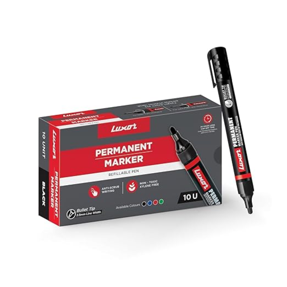 Refillable Permanent Marker Pen, Black Ink, Pack of 10 | Bold & Smudge-Resistant Writing | Works on Plastic Glass Metal & Cardboard | Long-Lasting Eco-Friendly Markers for Office School & Home