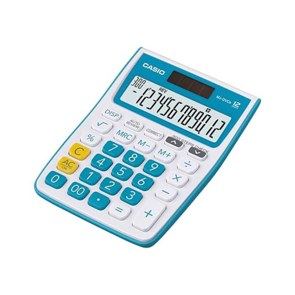 MJ-12VCb-BU 300 Steps Check & Correct Colourful Desktop Calculator (Blue)