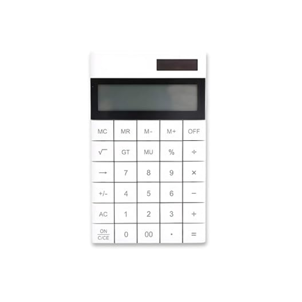 Thin Flat Desktop Calculator | 12-Digit Display | Dual Power (Solar & Battery) | Compact, Lightweight, and Portable | Large Easy-Press Buttons | 1-Year Warranty (White).