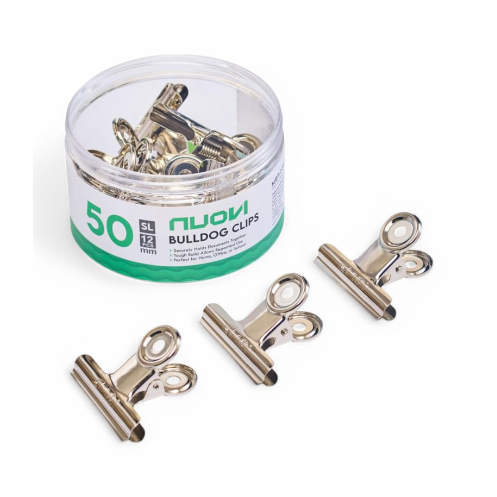 50mm Bulldog Clip-Silver | Heavy Duty, Durable & Anti-Rust Metal Clamp | Perfect for Holding Loose Papers | Ideal for School, Office & Home (Pack of 12)