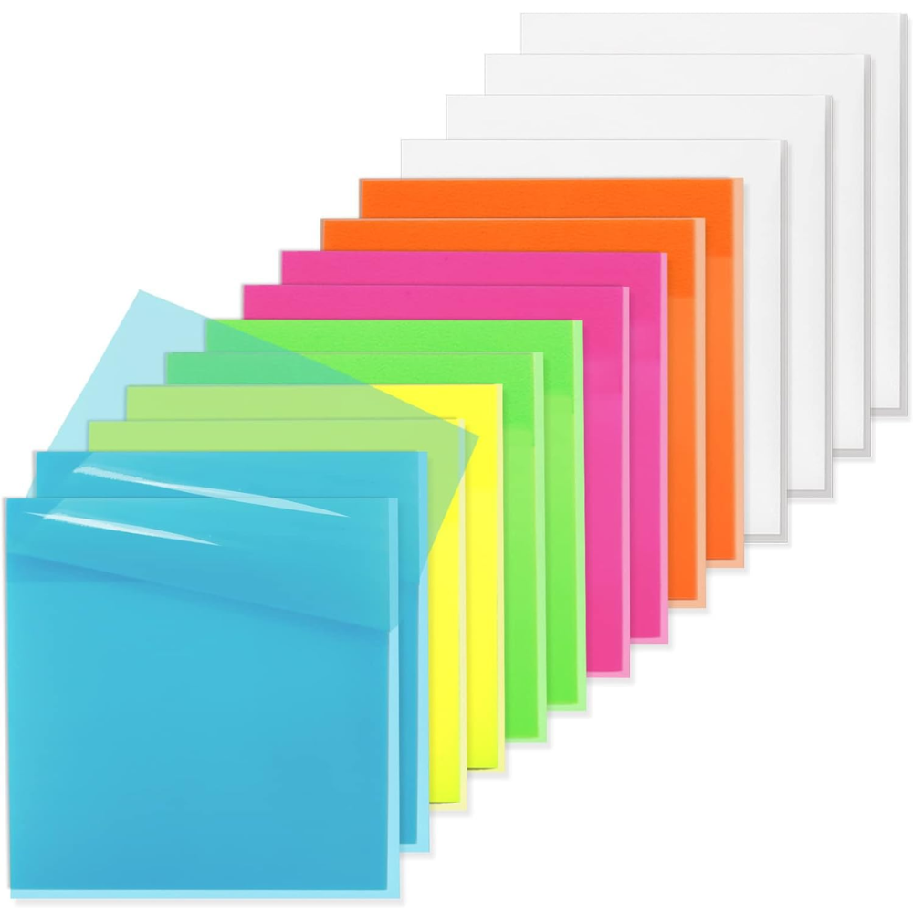 (Multicolor) Transparent Sticky Note Pads - 200 Pcs Waterproof Self-Adhesive Pad, Suitable for Reading, Studying, Home, Office, School, Sticks Securely, Removes Cleanly (3x3In)