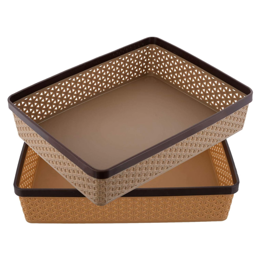 Plastic 2 Pieces Solitaire Stationary Office Tray, File Tray, Document Tray, Paper Tray A4 Documents/Papers/Letters/folders Holder Desk Organizer (Brown & Coffee)