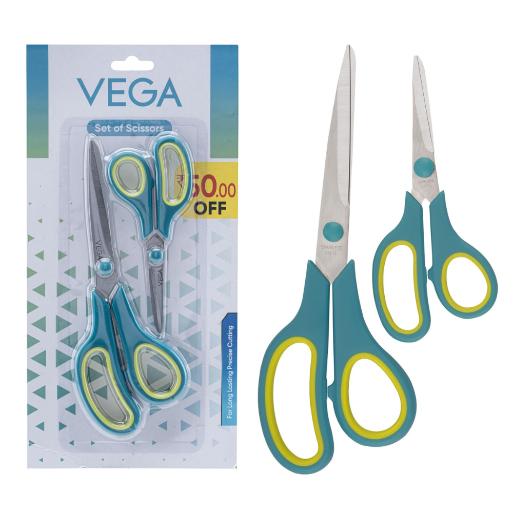  General Scissor Set of 2 – Stainless Steel Blades Multipurpose Scissor for Home, Office, School, Sewing & Craft Use, Sharp Blades, Long-Lasting Sharpness, Comfortable Grip, (GCSS-01)