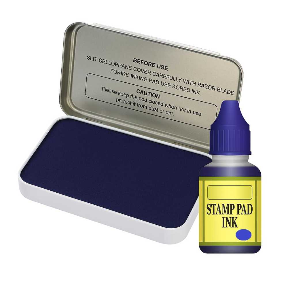 Mark Stamp Pad with Ink Combo | Refillable Ink Stamp Pad | Fast Dry, Long Lasting Ink | Clear & Smudge-Free Impressions for Office, School & Home Use (Blue)