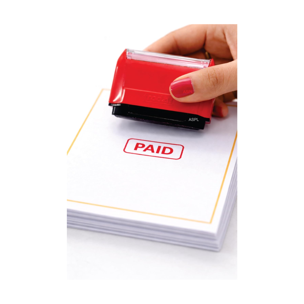 Pre-Ink Rubber Stamp – “Paid” (Red) | Heavy-Duty Office Stamp | 5000+ Clear Impressions | Refillable | AI Tested | Super Quality