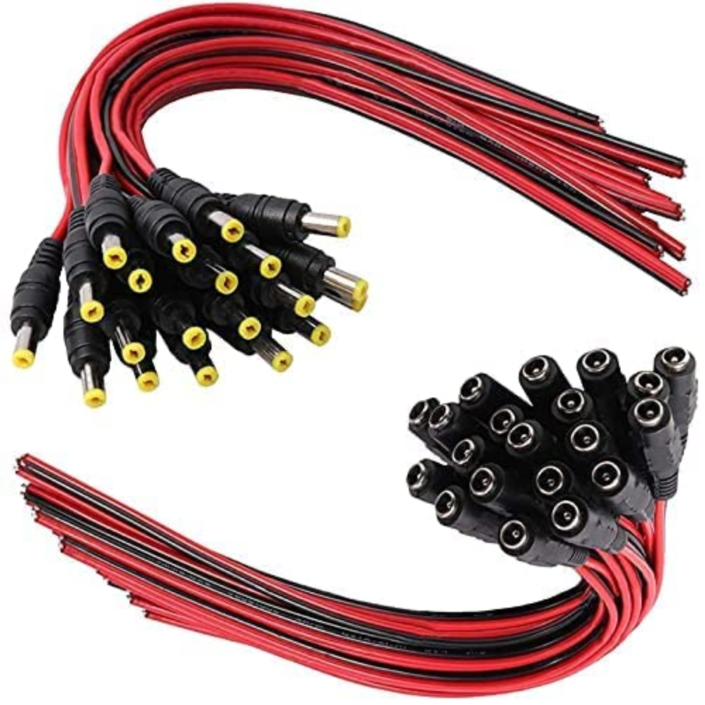 18AWG 10 Pairs DC Power Pigtail DC Cable Male & Female Plug Adapter Connector for CCTV Security Camera Extension Cord (2.1mm x 5.5mm), Red (WIRE DC CABLE MALE+FEMALE)