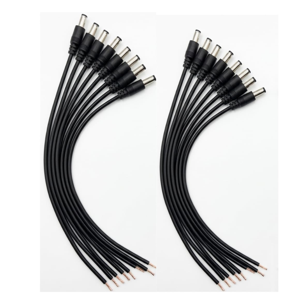 (Pack of 10) DC Power Pigtail Male Cable wire, Black, 2.5x5.5mm Barrel Jack,22AWG for CCTV Camera, LED Strip, DVR, Router, Lighting Power Adapter, Car Rearview Monitor