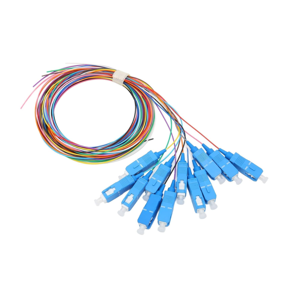 CABLE SPLICER TECH - SC/UPC Single Mode Fiber Optic Pigtail – 12 PCS (12 Colors) – 1.5M(150cm) Length, 0.9mm, Color Coded, Ceramic Ferrule – For Routers, Switches, Transceivers, Networking & Internet