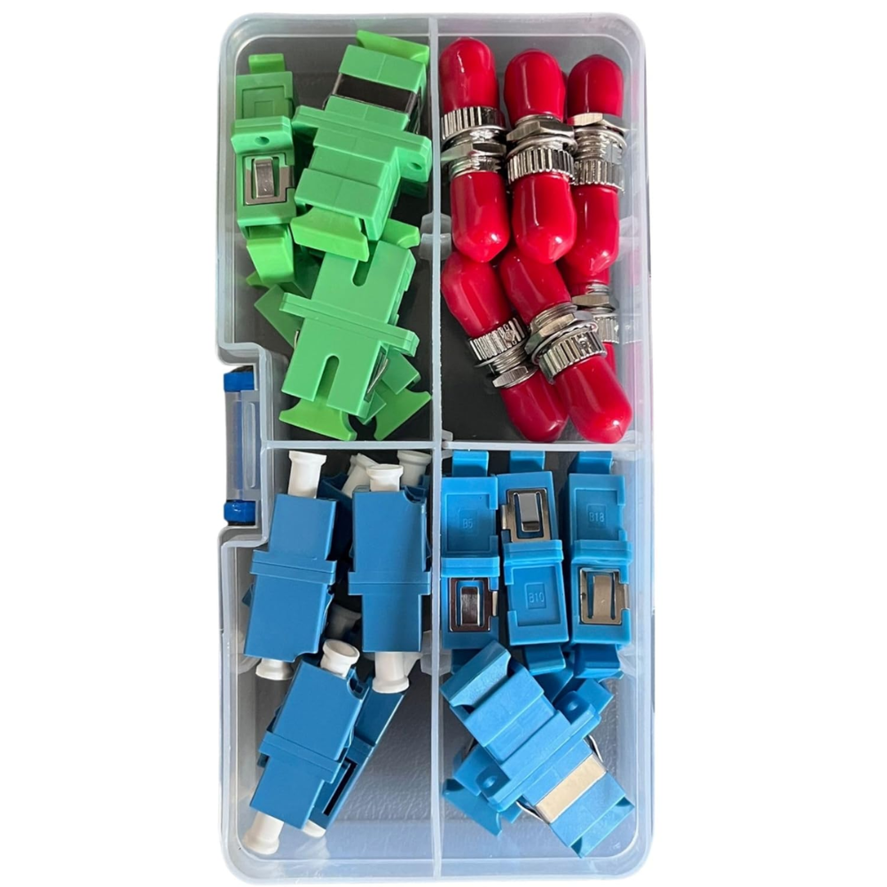 Fiber Optic Coupler Kit for ST, LC, SC, SC/APC Cables. 4 Styles with 26 Couplers for Single-Mode Multi-Mode Patch Cords.