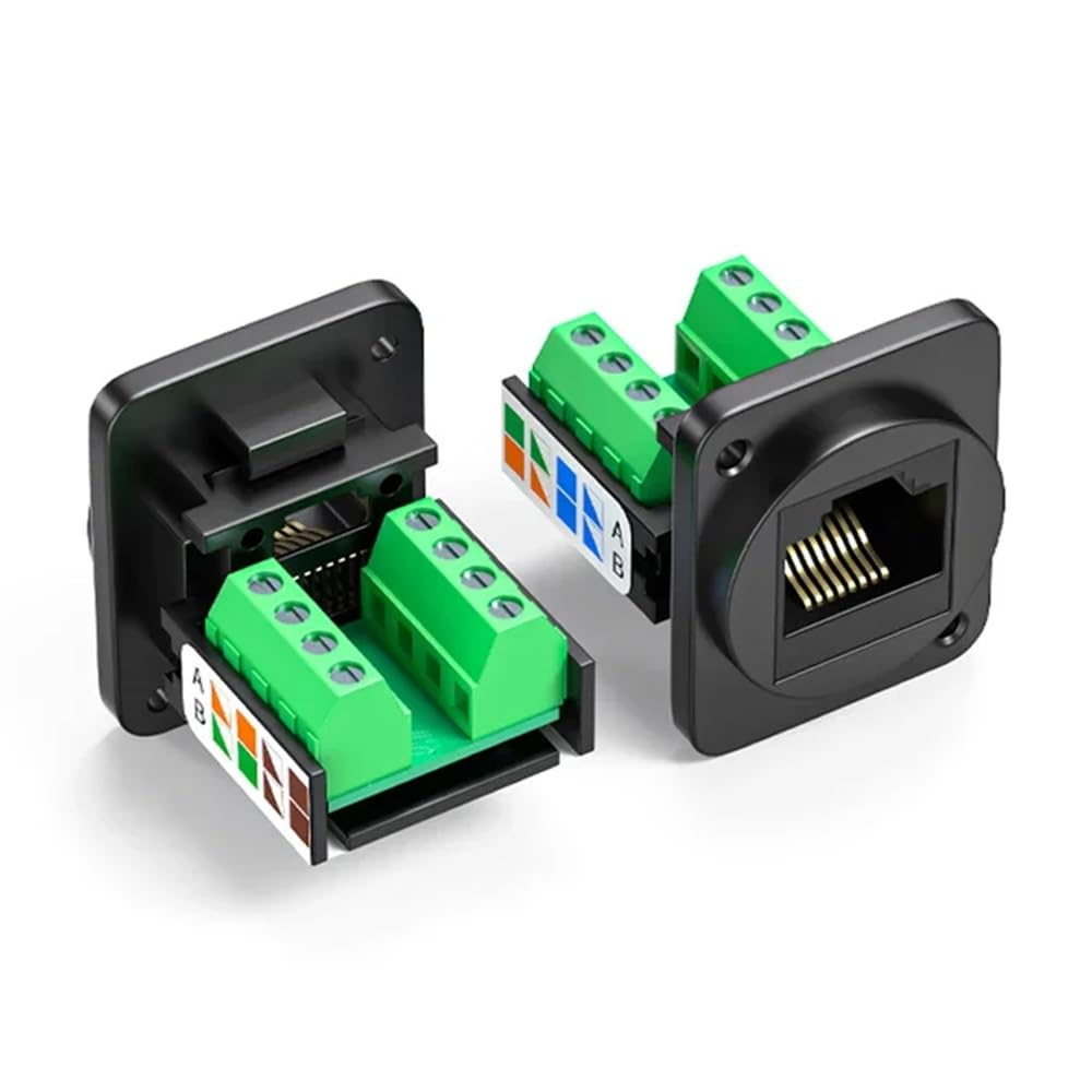 RJ45 Female Panel Mount Screw Terminal Adapter, D-Type RJ45 8P8C Female to 8pin Terminal for Cat5e LAN Network Bulkhead Coupler