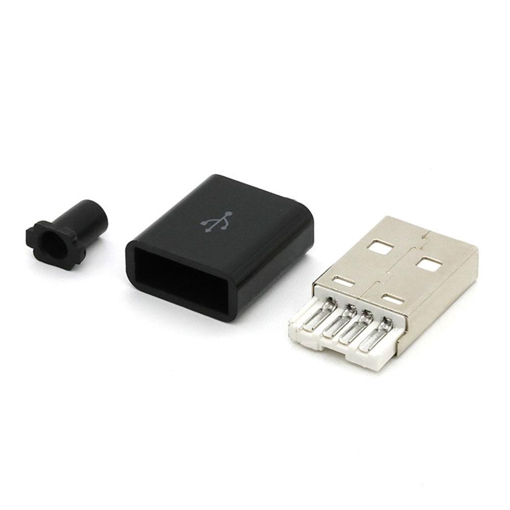 3 in 1 USB 2.0 4 Pin Type A Male Plug Connector with Black Plastic Cover for DIY
