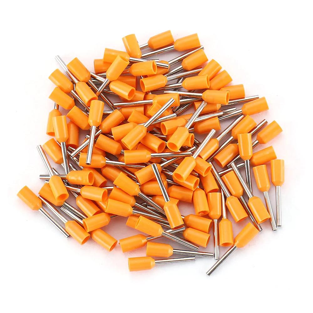 E0508 Orange (Pack Of 100 Pcs) for 0.5 Sqmm Wire Gauge Insulated Cord End Terminal Lugs