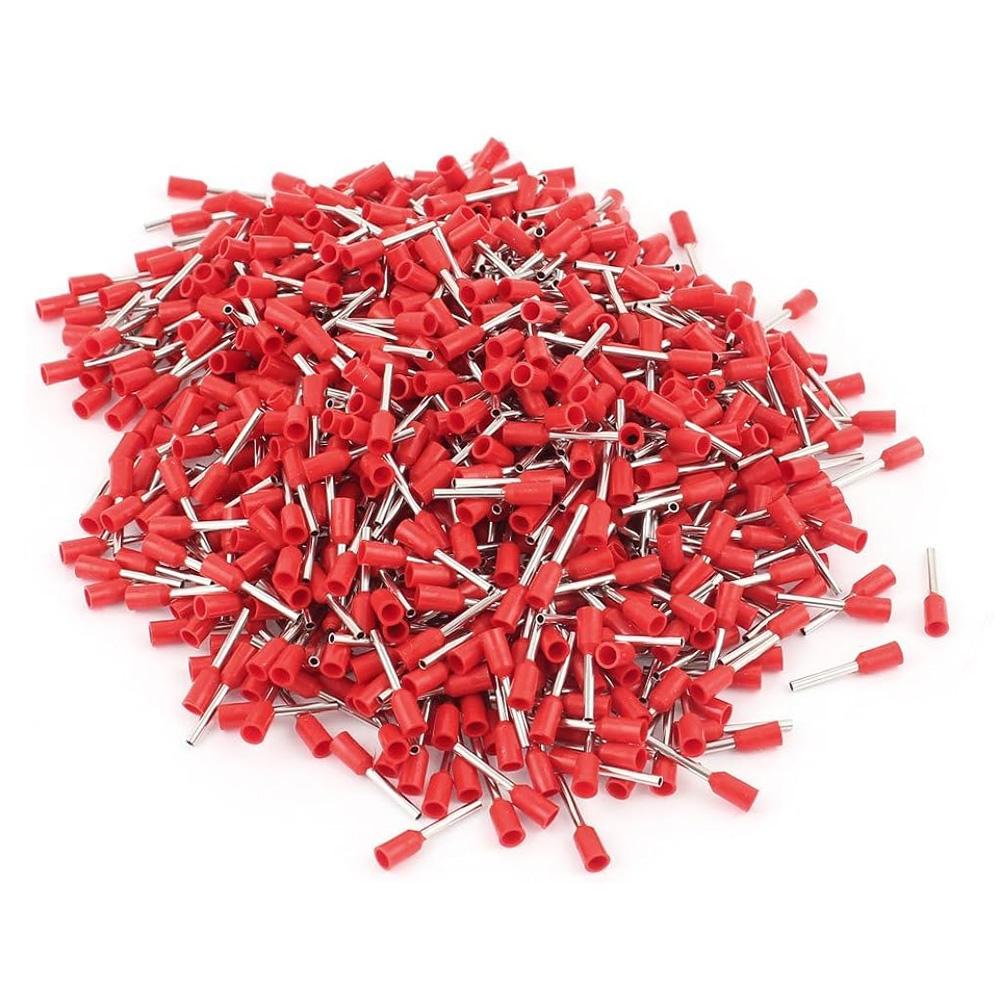 E0510 Red for 0.5 Sqmm Wire Gauge Insulated Cord End Terminal Lugs (Pack Of 100 Pcs)