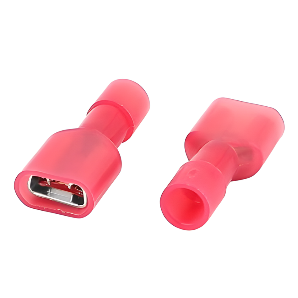 FDFN 1.25-250 × 6.6mm Female Red Fully Insulated Lug – 5 Pcs