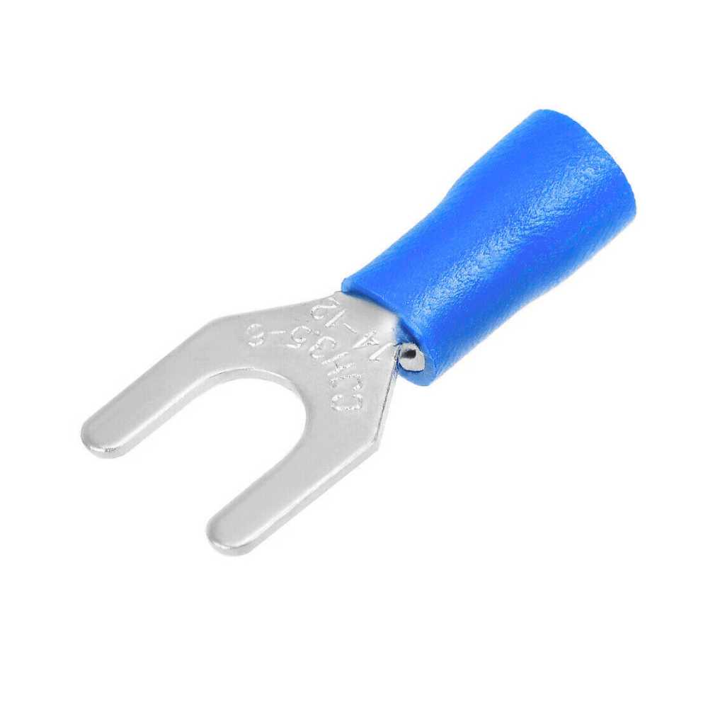 SV2-4 Blue 16-14AWG (1.5-2.5 mm²) 27A U-Type Insulated Fork Spade Wire Crimp Terminal Lug Connector (Pack Of 50)
