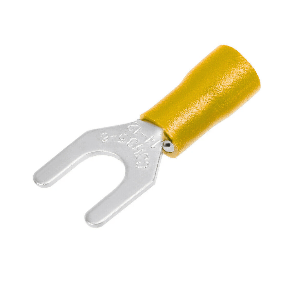 SV2-4 Yellow 16-14AWG (1.5-2.5 mm²) 27A U-Type Insulated Fork Spade Wire Crimp Terminal Lug Connector (Pack Of 50)