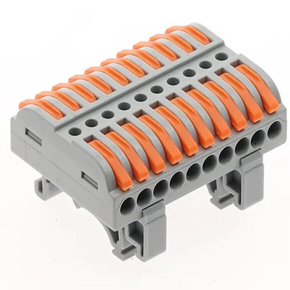 Mini Wire Electrical Quick Connectors Rail Type 10 Pins Fast Universal Compact Conductor Wiring Cable Push-in Butt Terminal Block