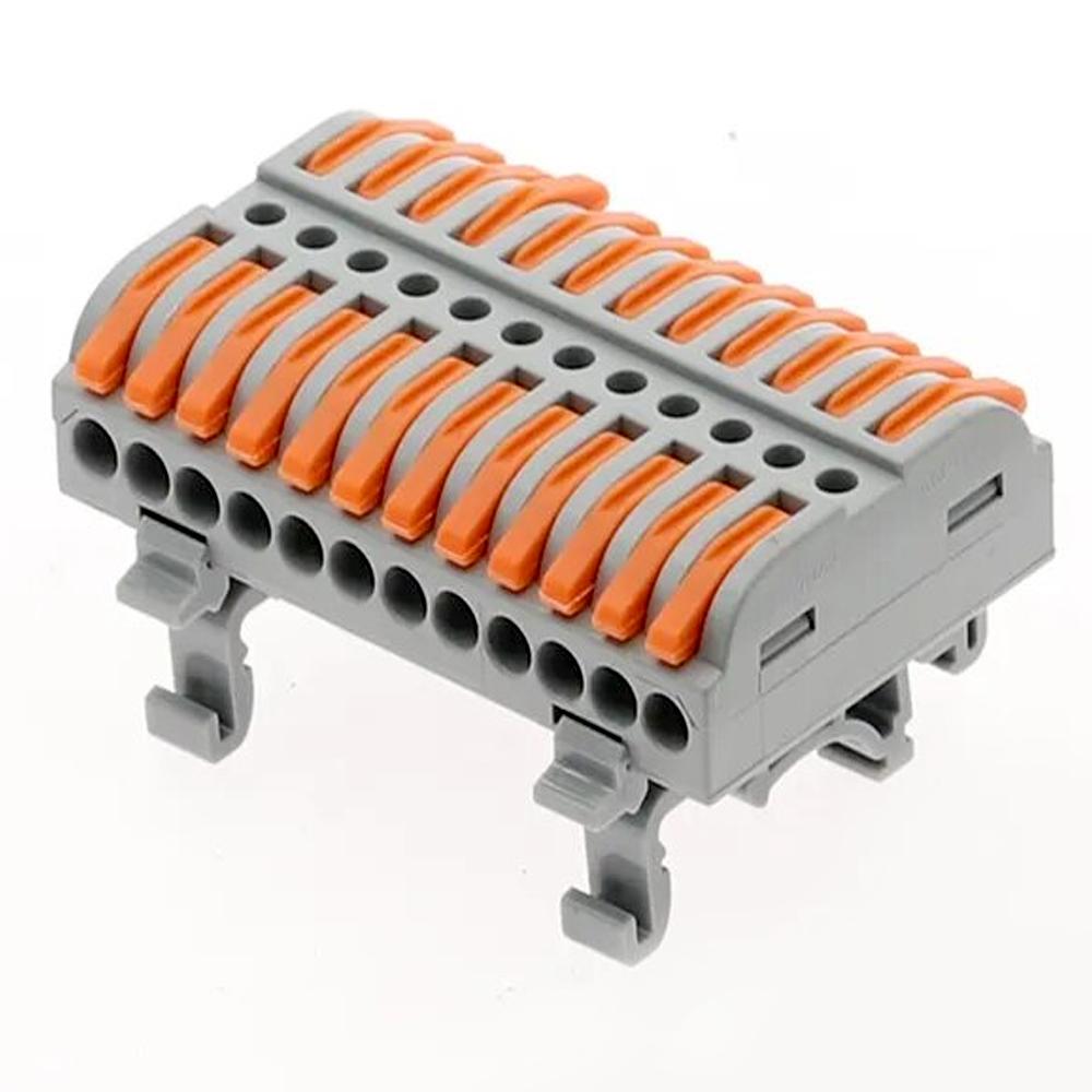 Mini Wire Electrical Quick Connectors Rail Type 12 Pins Fast Universal Compact Conductor Wiring Cable Push-in Butt Terminal Block