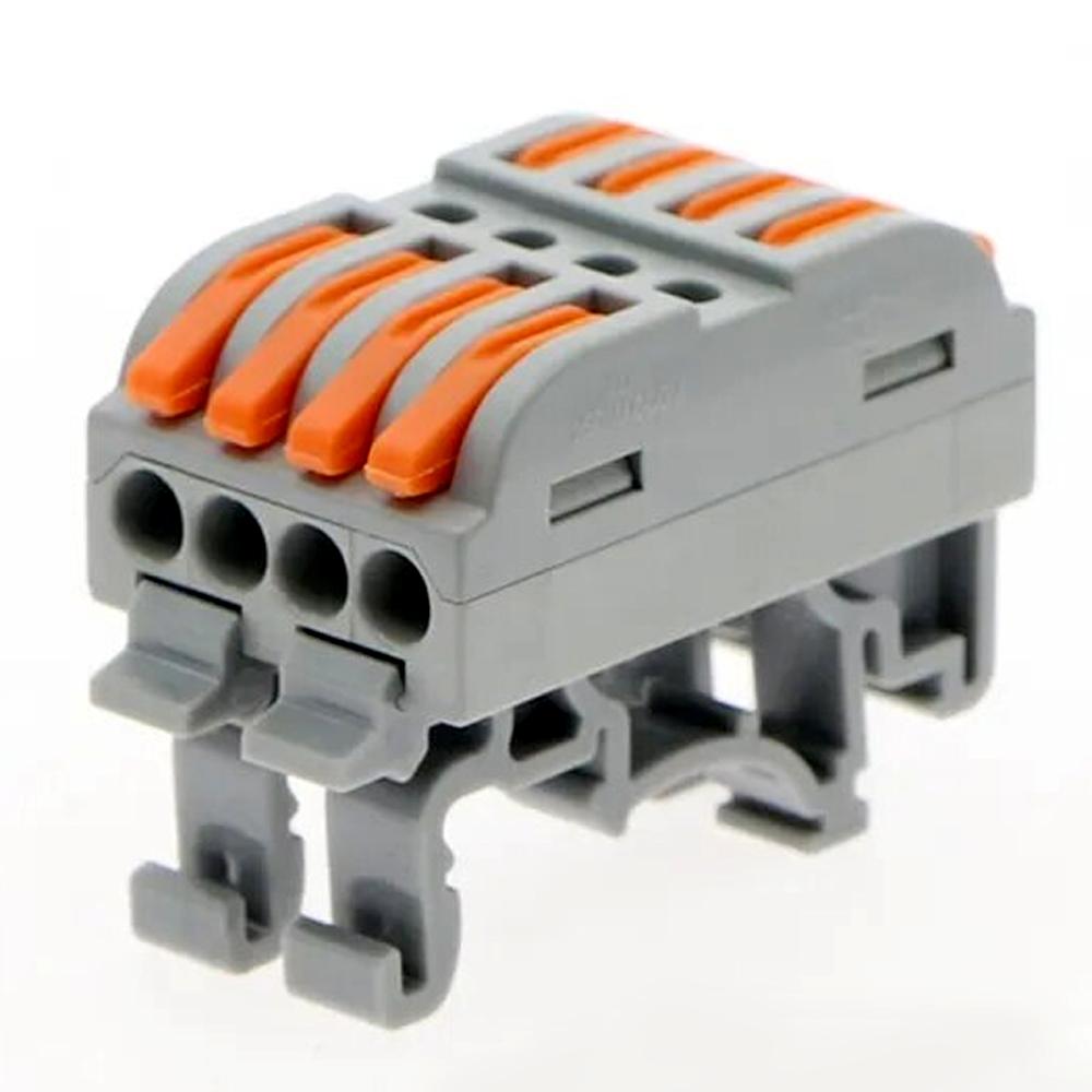 Mini Wire Electrical Quick Connectors Rail Type 4 Pins Fast Universal Compact Conductor Wiring Cable Push-in Butt Terminal Block