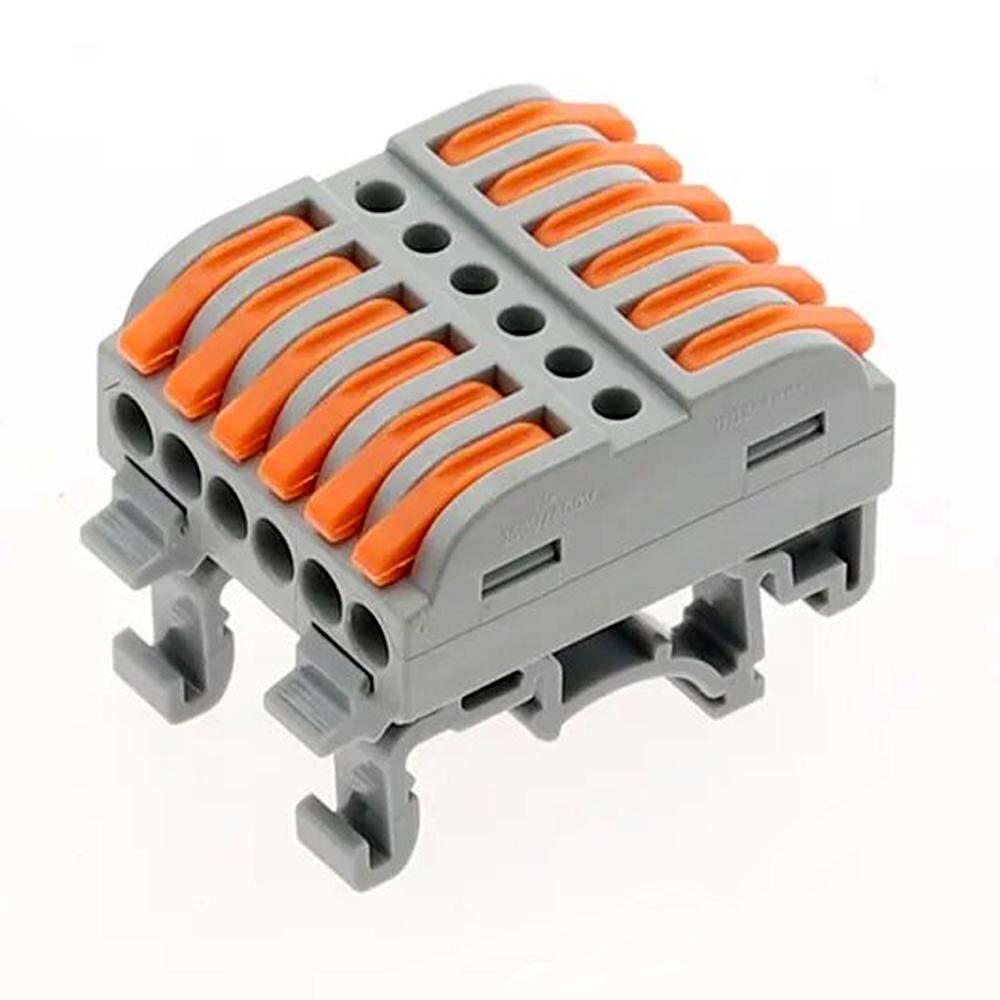 Mini Wire Electrical Quick Connectors Rail Type 6 Pins Fast Universal Compact Conductor Wiring Cable Push-in Butt Terminal Block