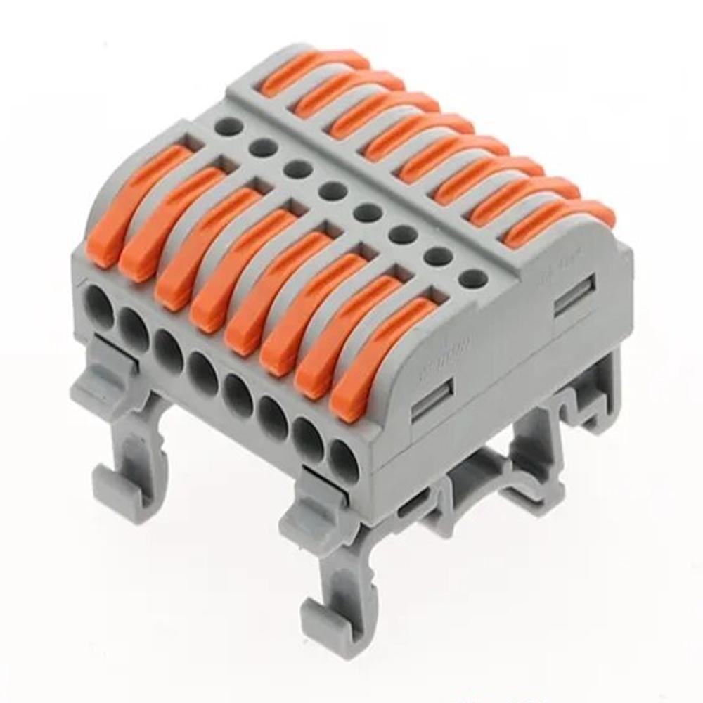 Mini Wire Electrical Quick Connectors Rail Type 8 Pins Fast Universal Compact Conductor Wiring Cable Push-in Butt Terminal Block