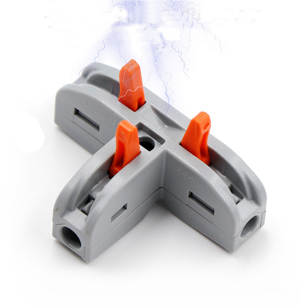 Model T Type Electrical Wiring Quick Connector Grey-Orange-2PCS