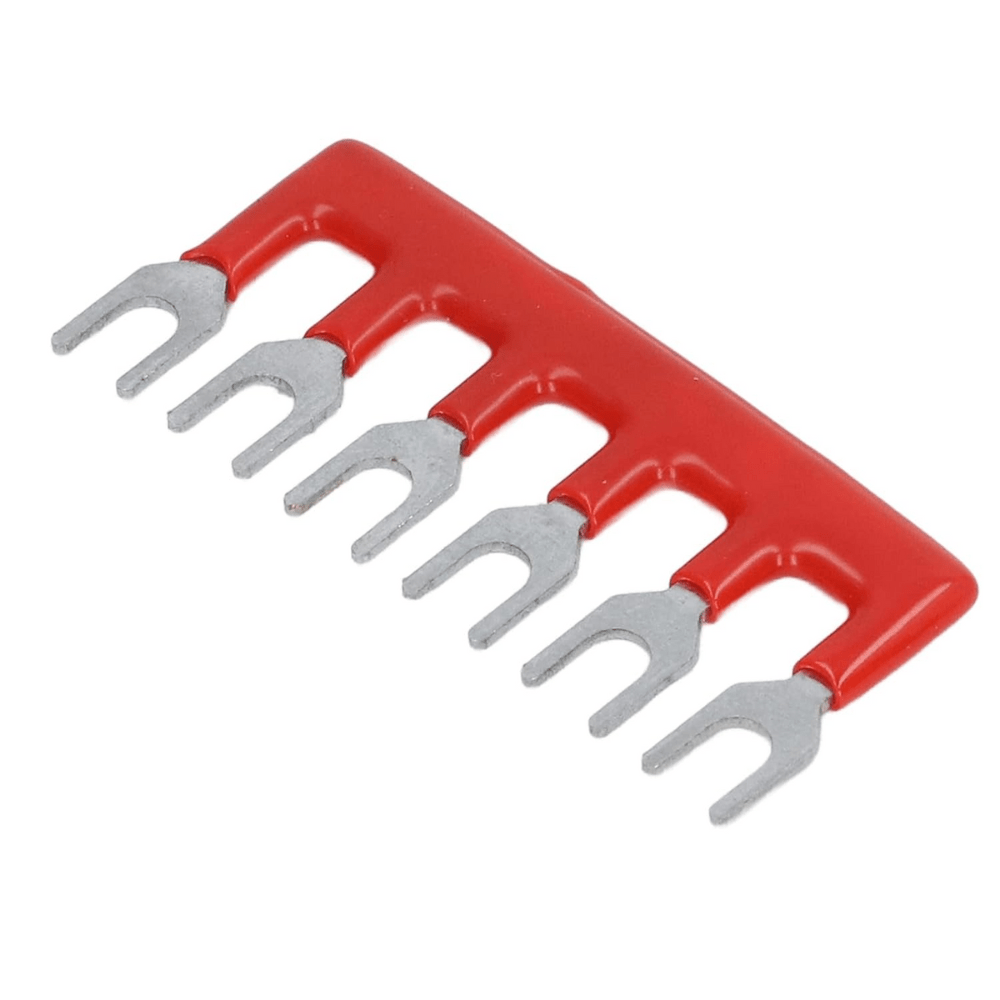 TB-1506 Fork Type 6Pin 15A 400V Wiring Shorting Bar Connector- Red (Pack of 2)