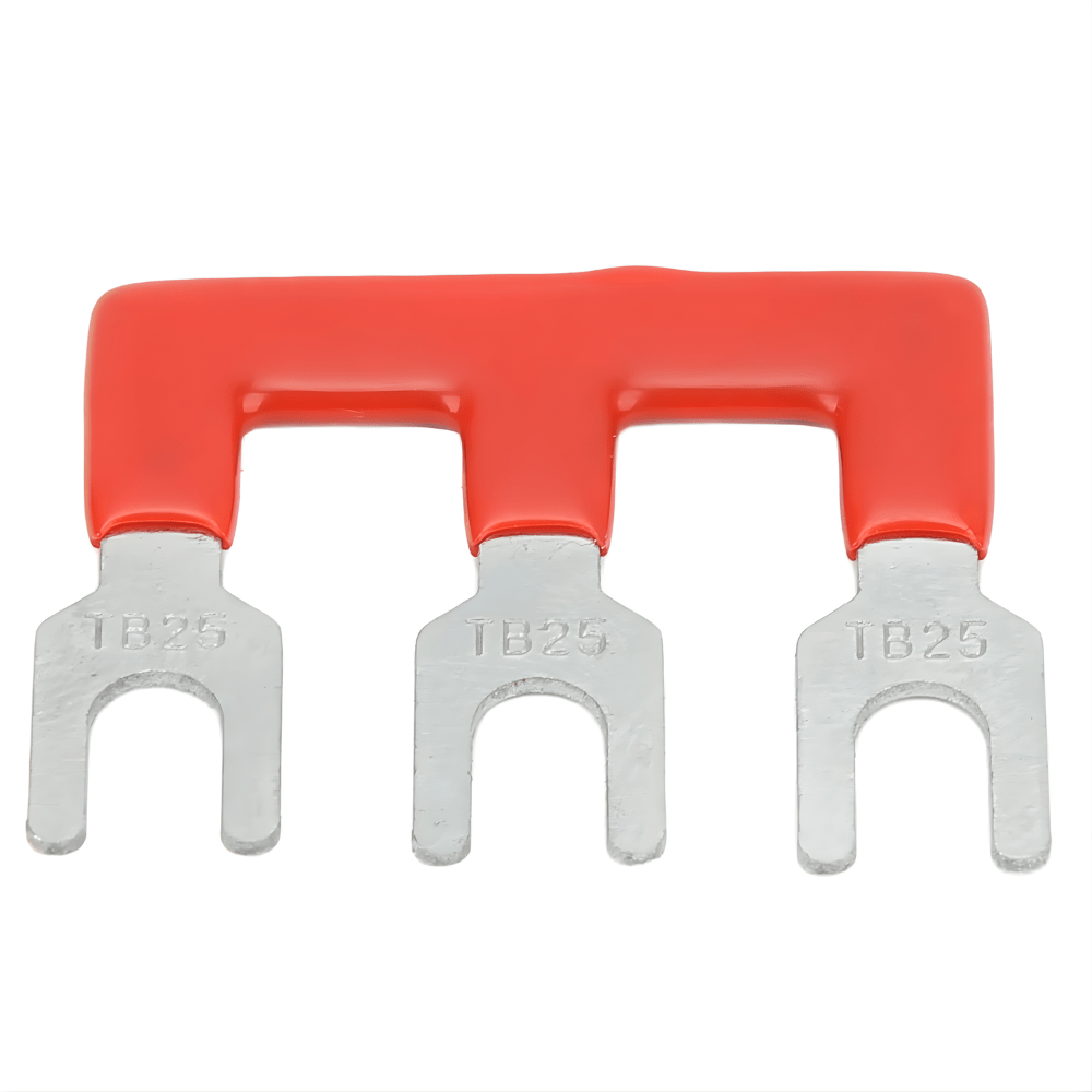 TB-2503 Fork Type 3Pin 25A 600V Wiring Shorting Bar Connector- Red (Pack of 2)