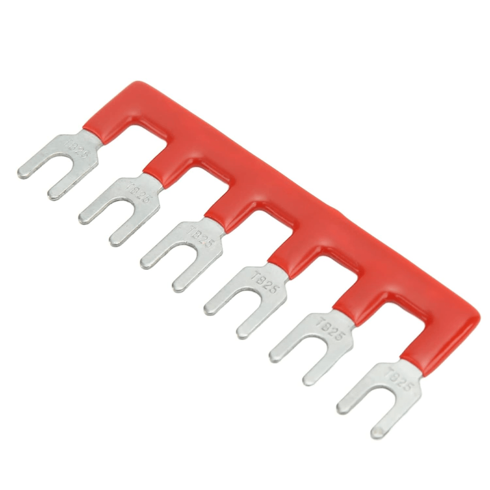 TB-2506 Fork Type 6Pin 25A 600V Wiring Shorting Bar Connector- Red (Pack of 2)