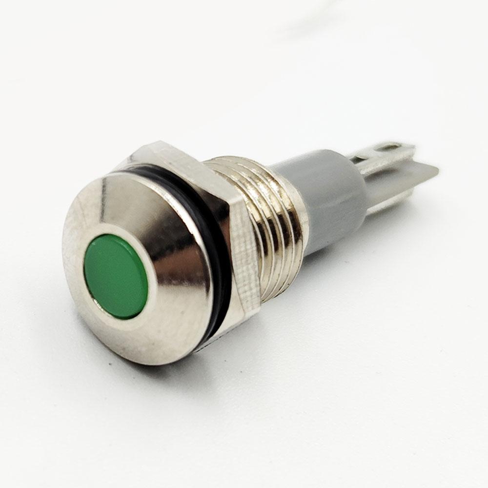 10mm 3V-6V Green LED Flat Head Metal Indicator Light