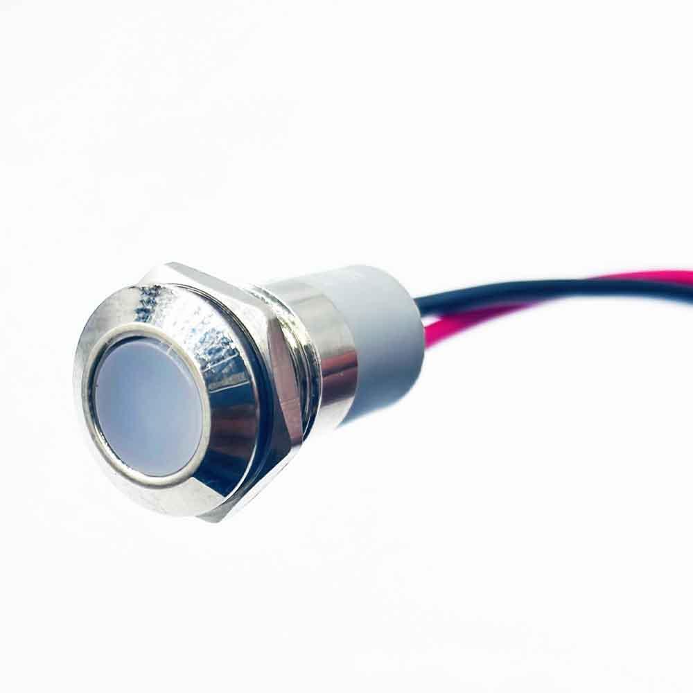 12mm 12-24v White Light Flat Metal Indicator Lamp
