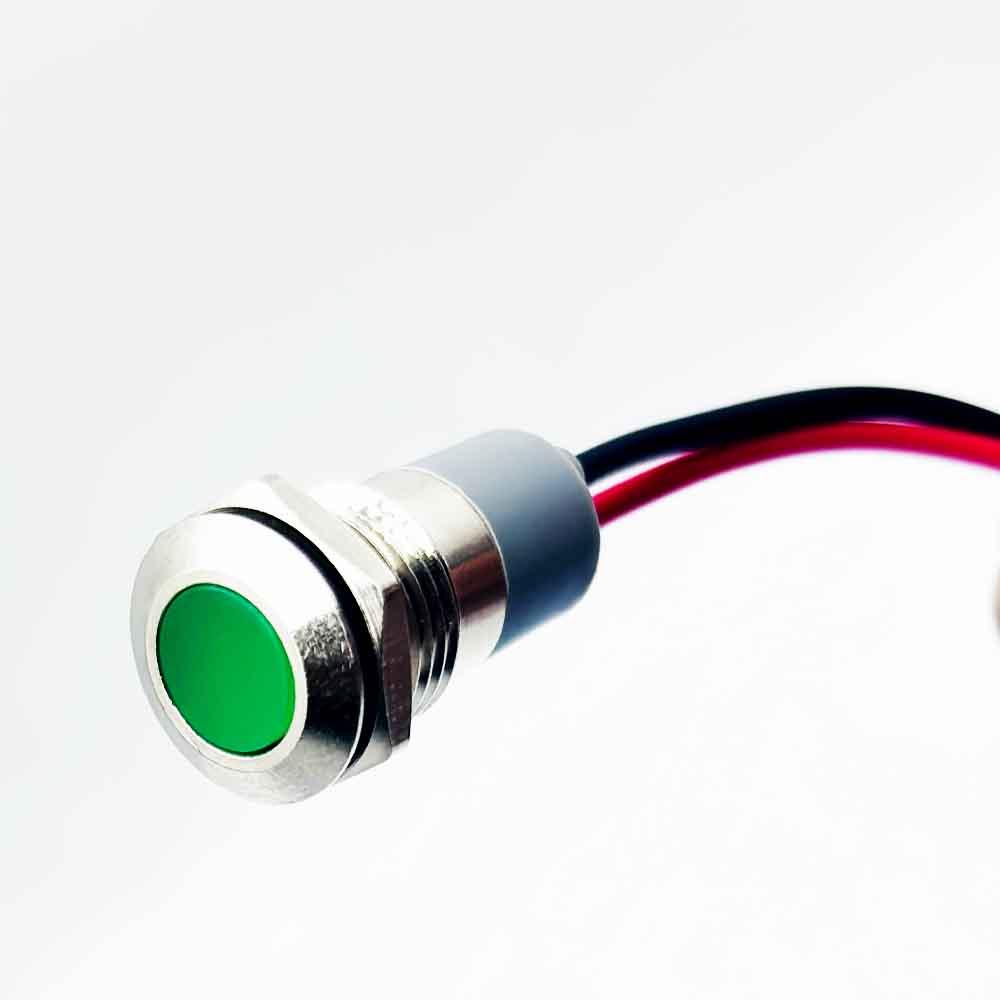 12mm 220v Green Light Flat Metal Indicator Lamp with wire