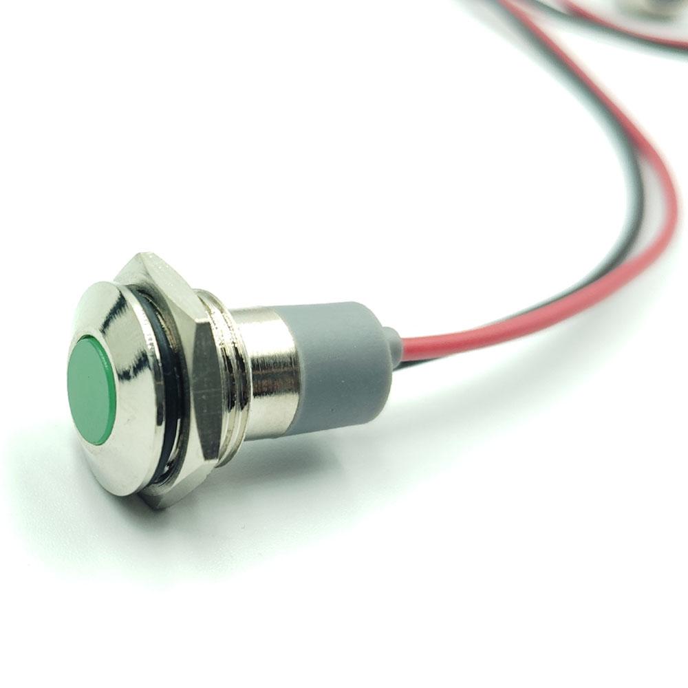 14mm 12-24v Green Light Flat head metal indicator lamp