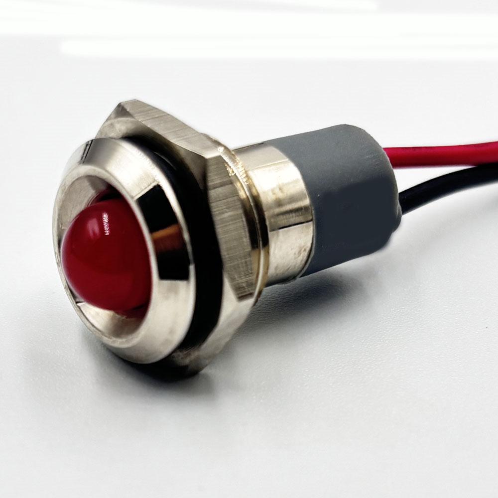 14mm 12-24v Red Light Spherical shape metal indicator lamp