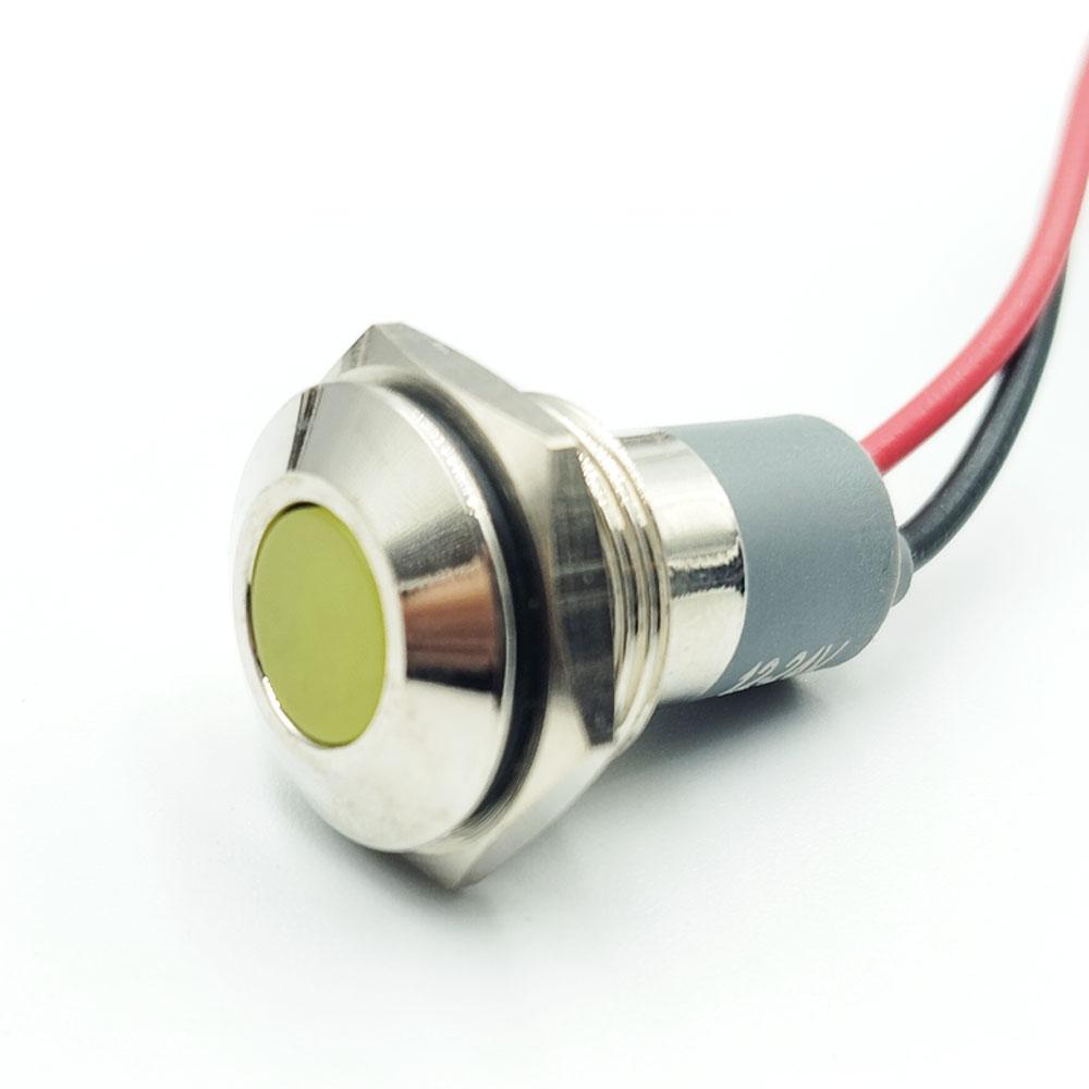 14mm 220v Yellow Light Flat head metal indicator lamp