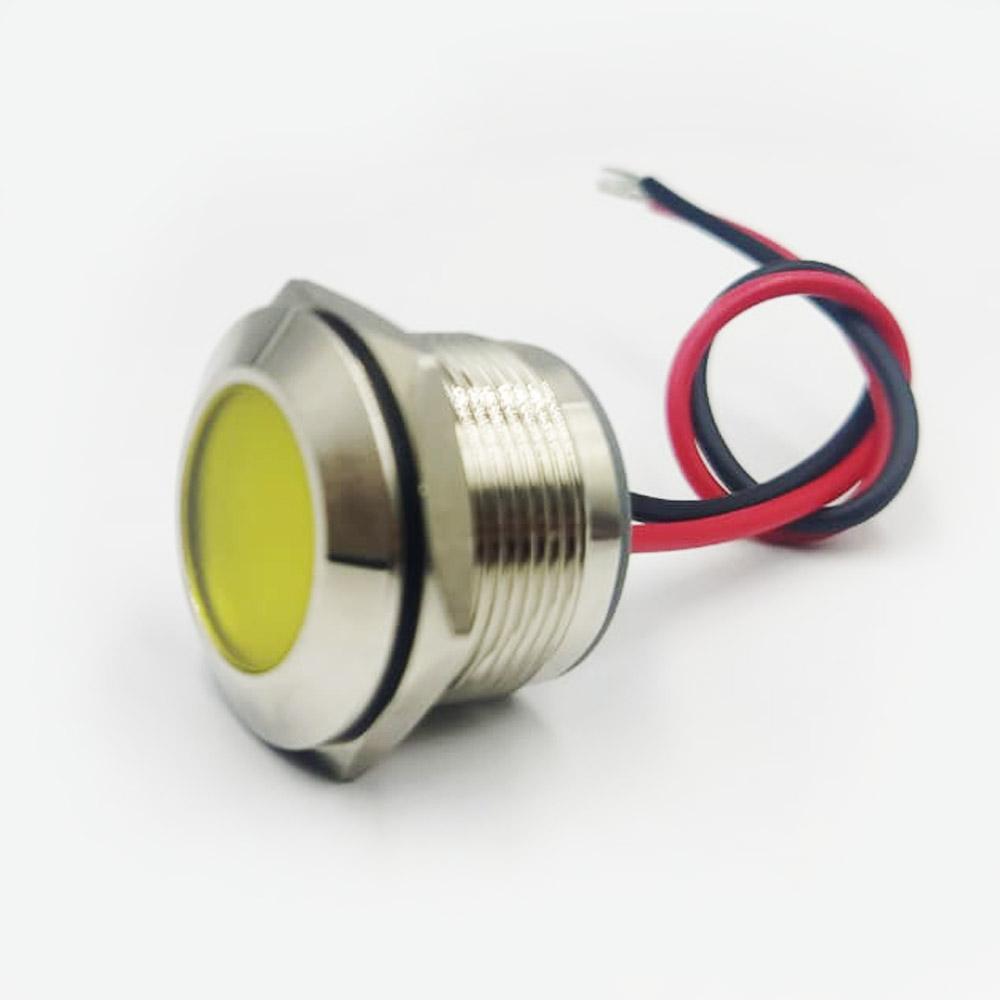 19mm 3-48V Yellow Flat Metal Indicator Panel Mount LED Lamp