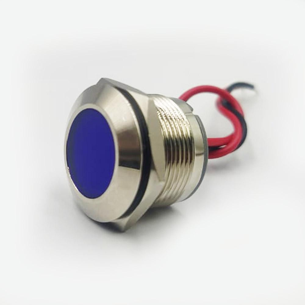 22mm 3-48V Blue Flat Metal Indicator Panel Mount LED Lamp