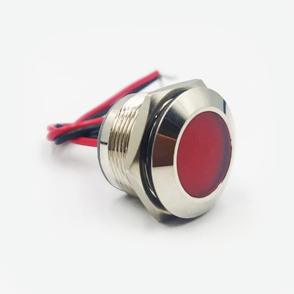 22mm 3-48V Red Flat Metal Indicator Panel Mount LED Lamp