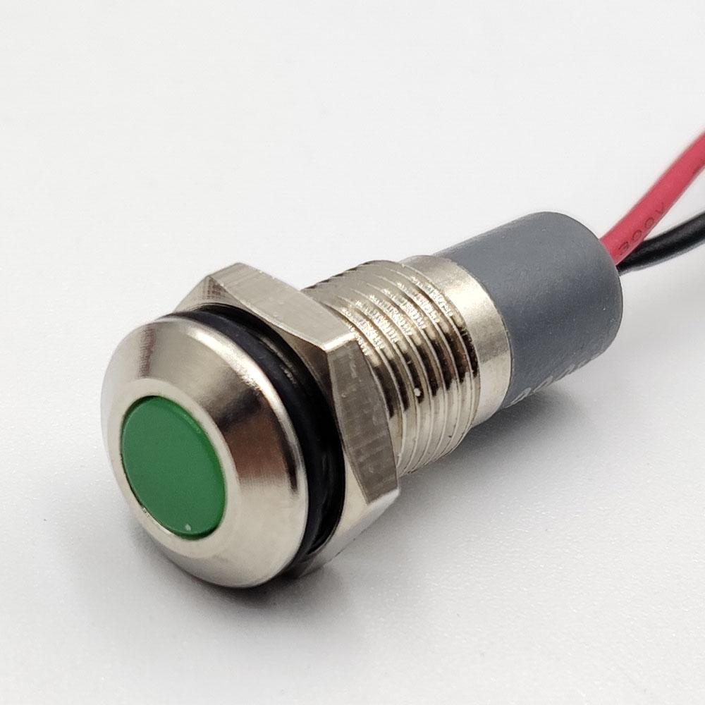 8mm 12-24v Green Flat Metal Indicator Panel Mount LED Lamp