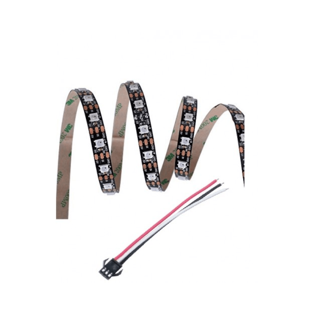 Neopixel WS2812B Addressable RGB LED Strip – 5V – 60 LEDs per meter – Inbuilt chip – IP20 – Black PCB ( 5 meter strip)