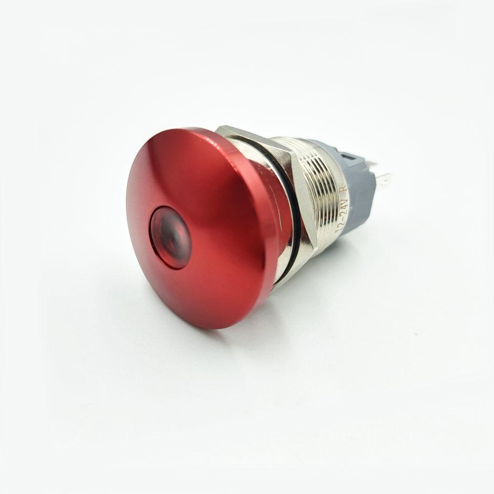 22mm 8 PIN, 12-24V Stainless Steel Red LED Mushroom Head Momentary Reset Switch